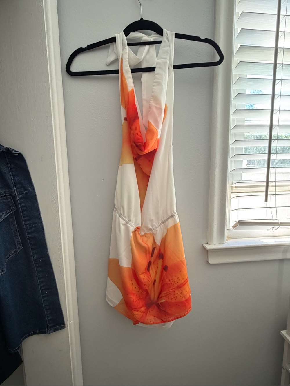 White Fox White Halter dress with Orange Floral Print